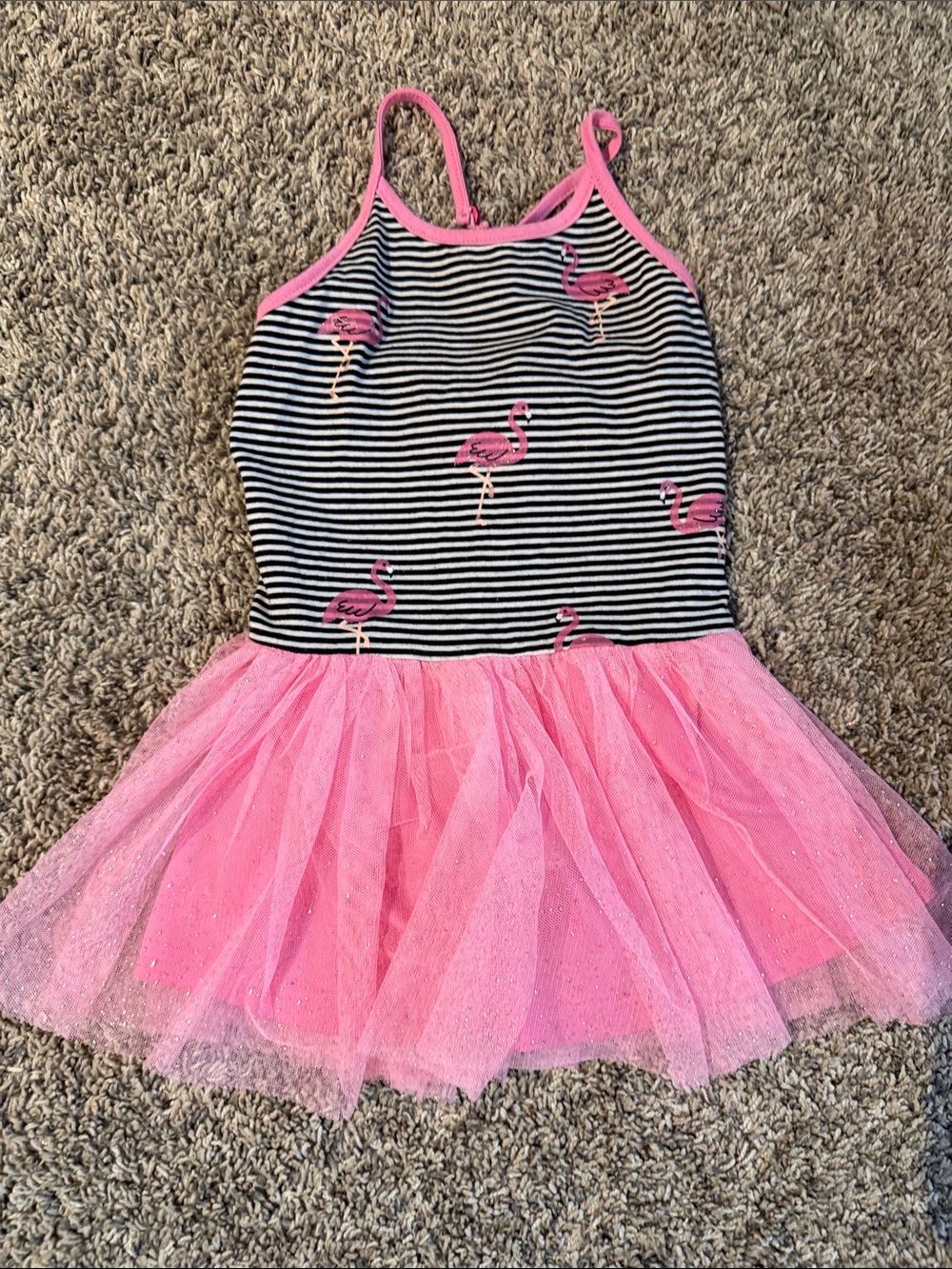 Blueberi Boulevard Black & White Striped Flamingo Tutu Dress with Pink Tulle